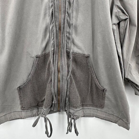 XCVI Utility Windbreaker Jacket Full Zip Womens Large Slate Gray Hood Drawstring - Picture 6 of 12